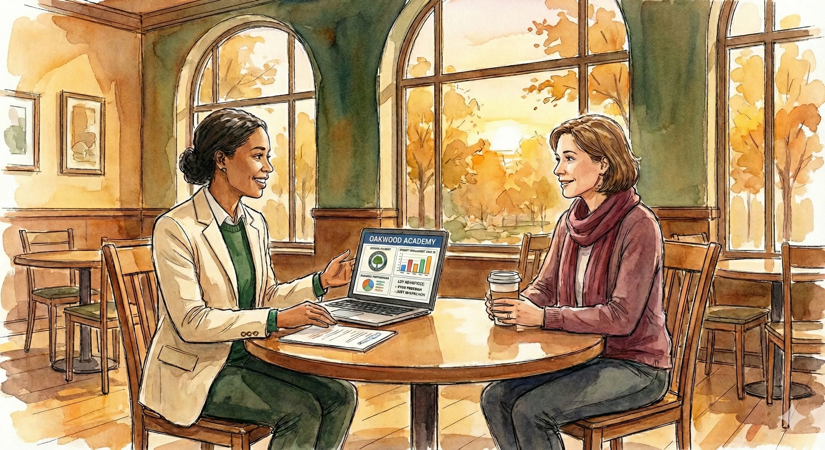 Education consultant guiding a family